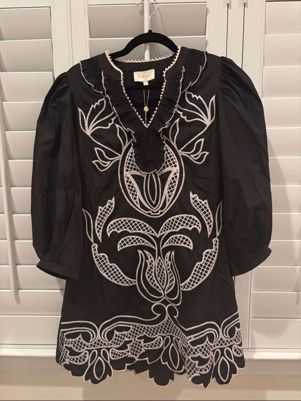 entro Black Tunic Dress with White Embroidered Motif